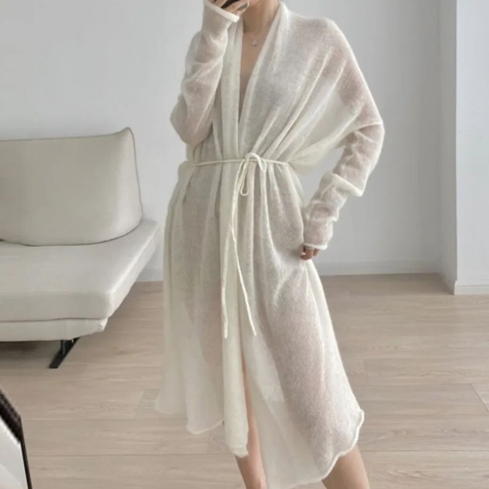 🆕 Gentle Herd Kid Mohair/ Merino Wool Open Front Tie Waist Maxi Length Cardigan